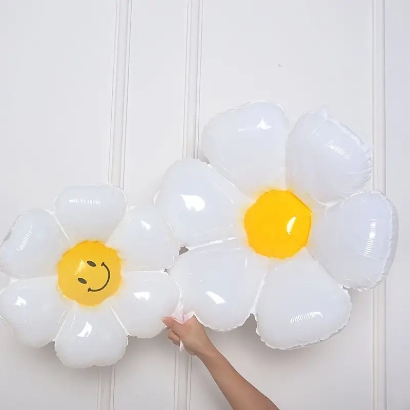 1pc | 4D Smiling Face Hat Small Daisy Aluminum Film Balloon 24" | White Smiling Face Chrysanthemum Balloon Baby Birthday Egg Flower Balloon