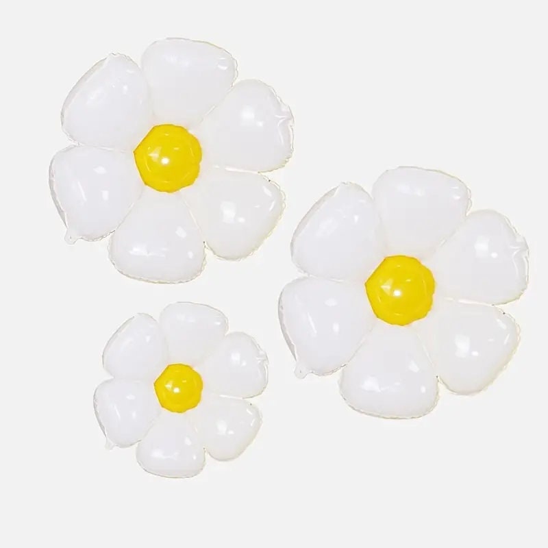 1pc | 4D Smiling Face Hat Small Daisy Aluminum Film Balloon 24" | White Smiling Face Chrysanthemum Balloon Baby Birthday Egg Flower Balloon