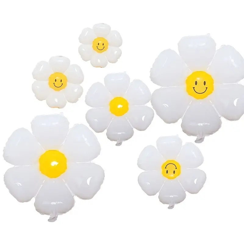 1pc | 4D Smiling Face Hat Small Daisy Aluminum Film Balloon 24" | White Smiling Face Chrysanthemum Balloon Baby Birthday Egg Flower Balloon