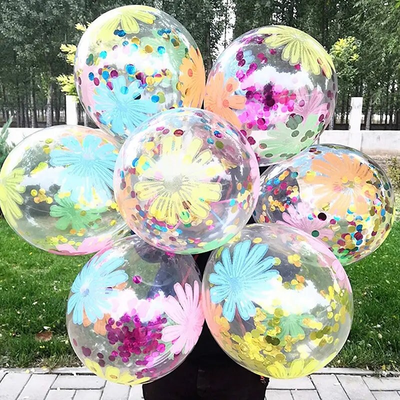 10pcs Flower Pattern Confetti Balloon Birthday Party Balloons Decorations Tea Party Decoration Garden Decor Jungle Beach Party Baby Shower