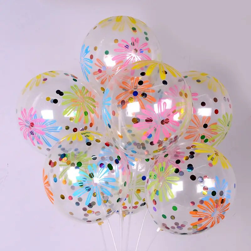 10pcs Flower Pattern Confetti Balloon Birthday Party Balloons Decorations Tea Party Decoration Garden Decor Jungle Beach Party Baby Shower