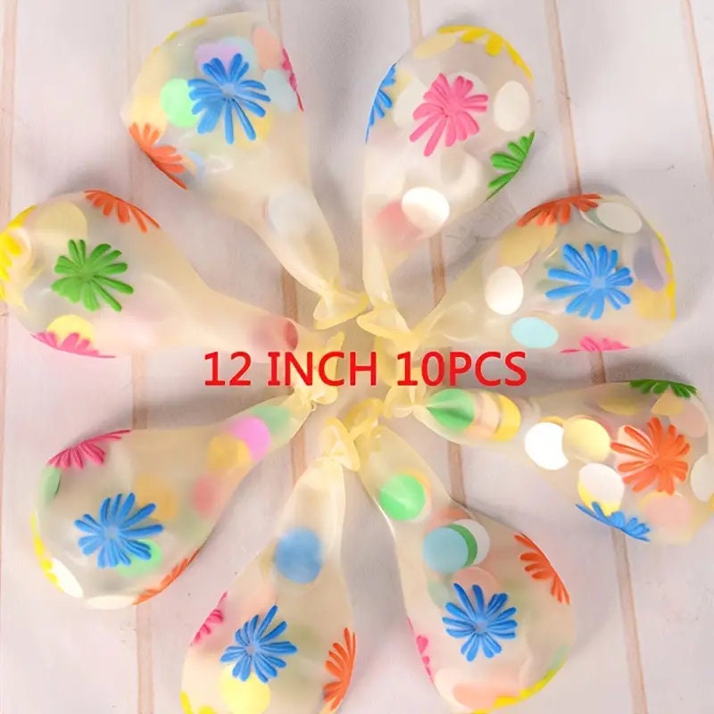 10pcs Flower Pattern Confetti Balloon Birthday Party Balloons Decorations Tea Party Decoration Garden Decor Jungle Beach Party Baby Shower