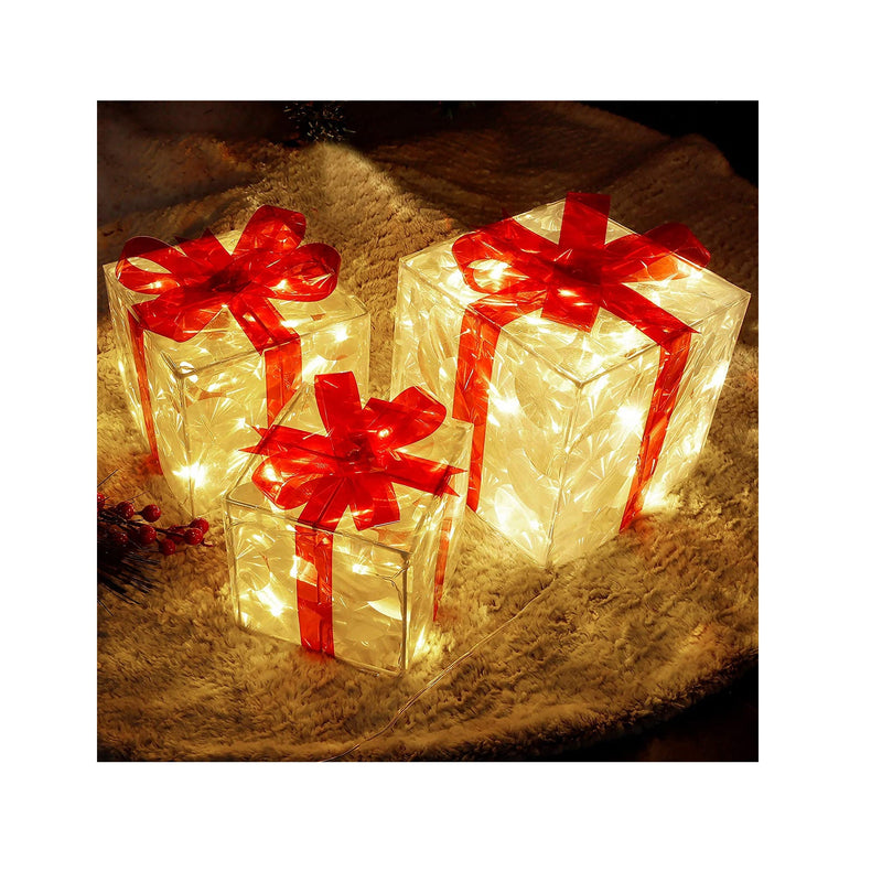 Lulu Home Christmas Lighted Boxes | Set of 3 60 LED Light Up Decor Outdoor