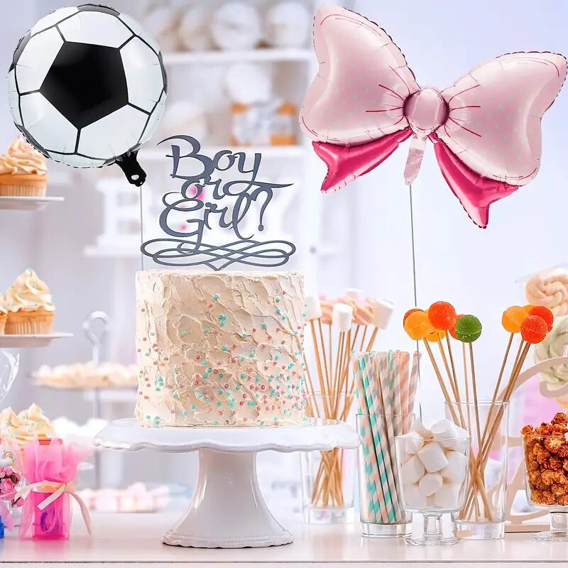 12pcs Gender Reveal Football Balloons | Include 6 Pink Bow Foil Balloons And 6 Football Foil Balloons Party Supplies Decoration