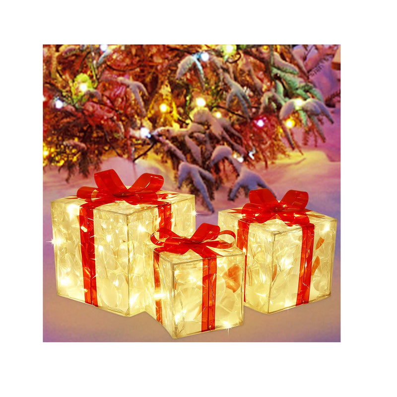 Lulu Home Christmas Lighted Boxes | Set of 3 60 LED Light Up Decor Outdoor