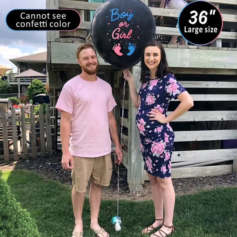 2pcs 36" Gender Reveal Confetti Balloons Black Boy Or Girl Balloon Come With Blue Pink Confetti For Baby Gender Reveal Party