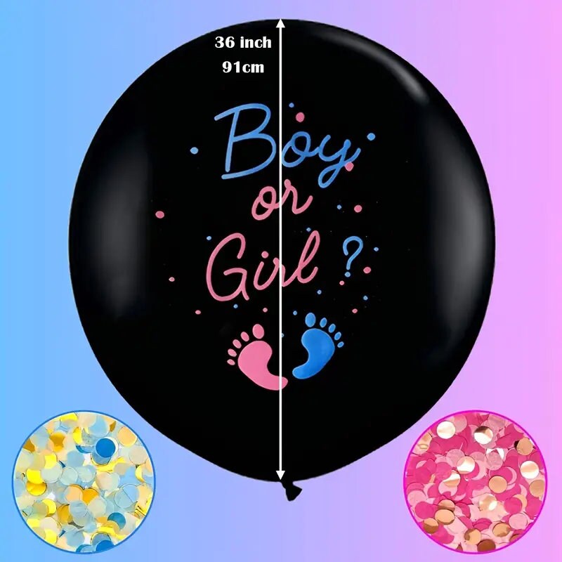 2pcs 36" Gender Reveal Confetti Balloons Black Boy Or Girl Balloon Come With Blue Pink Confetti For Baby Gender Reveal Party
