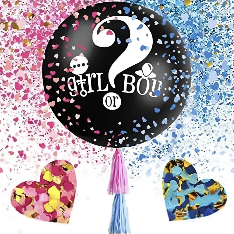 2pcs Baby Gender Reveal Balloon Black Giant Balloons With Pink And Blue Heart Shape Confetti For Boy Or Girl 36in Big Black Balloons