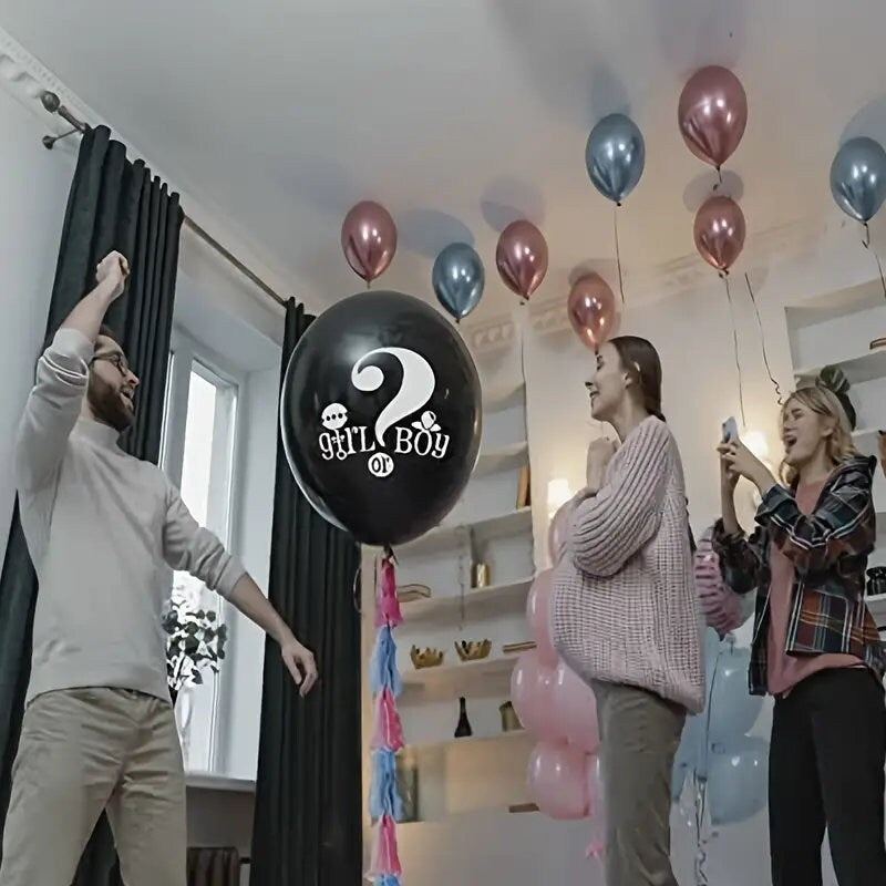 2pcs Baby Gender Reveal Balloon Black Giant Balloons With Pink And Blue Heart Shape Confetti For Boy Or Girl 36in Big Black Balloons