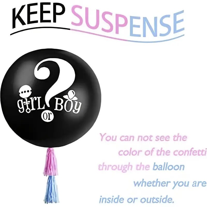 2pcs Baby Gender Reveal Balloon Black Giant Balloons With Pink And Blue Heart Shape Confetti For Boy Or Girl 36in Big Black Balloons