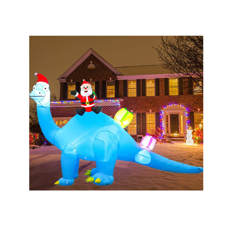 10 Ft Long Christmas Inflatable Decorations | Huge Inflatable Santa Claus Gift Decors Built-in LED Lights