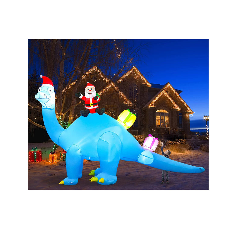 10 Ft Long Christmas Inflatable Decorations | Huge Inflatable Santa Claus Gift Decors Built-in LED Lights