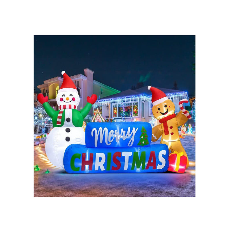 9 FT Merry Christmas Inflatables Decorations with LED Lights | Snowman Inflatable Gingerbread Man Decoration