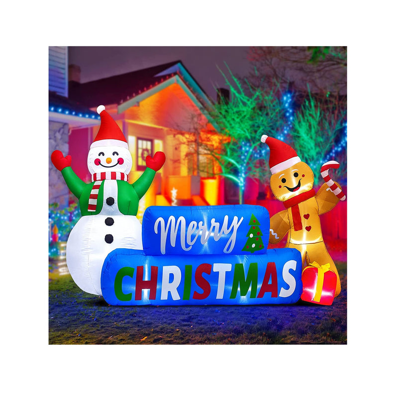 9 FT Merry Christmas Inflatables Decorations with LED Lights | Snowman Inflatable Gingerbread Man Decoration