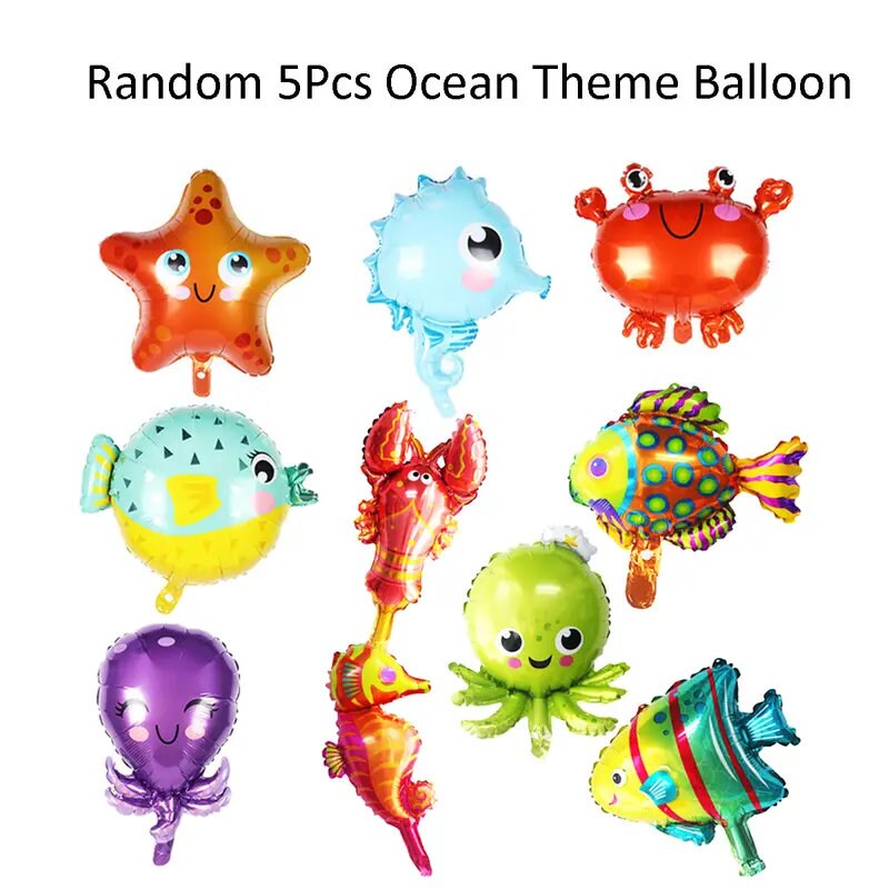 5pcs Ocean Theme Balloons Suitable For Theme Party Birthday Decoration