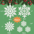 36pcs Christmas White Snowflake Ornaments Plastic Glitter Snow Flakes Ornaments for Winter Christmas Tree Decorations Size Varies Craft