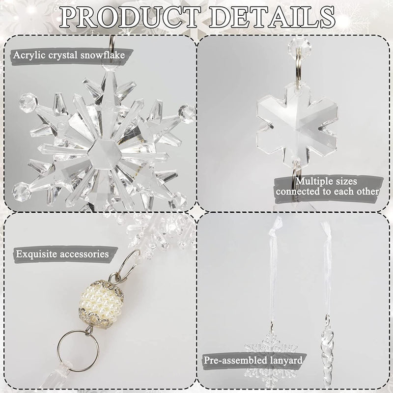 18pcs Crystal Christmas Ornaments for Christmas Tree Decorations | Hanging Acrylic Snowflake and Icicle Ornaments with Drop Pendants