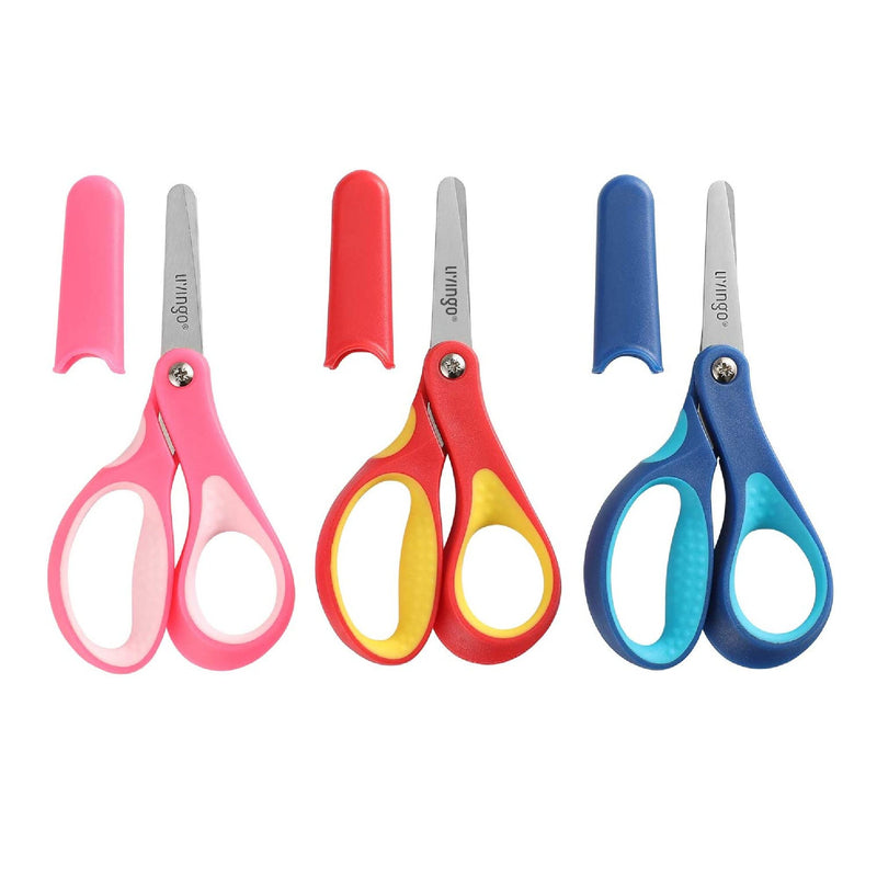 LIVINGO 5 Inch Toddler Craft Scissors for School Students, Sharp Stainless Steel Blades Pack Of 3
