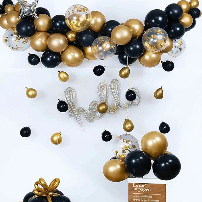 18pcs Metal Golden Black Latex Balloon Set | Holiday Party Decorations