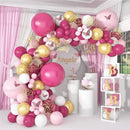 Rose Red Balloon Wreath Arch Kit Pink Gold Balloon Arch For Girls Baby Shower | 3D Butterfly Sticker Golden Confetti Latex Balloons Birthday