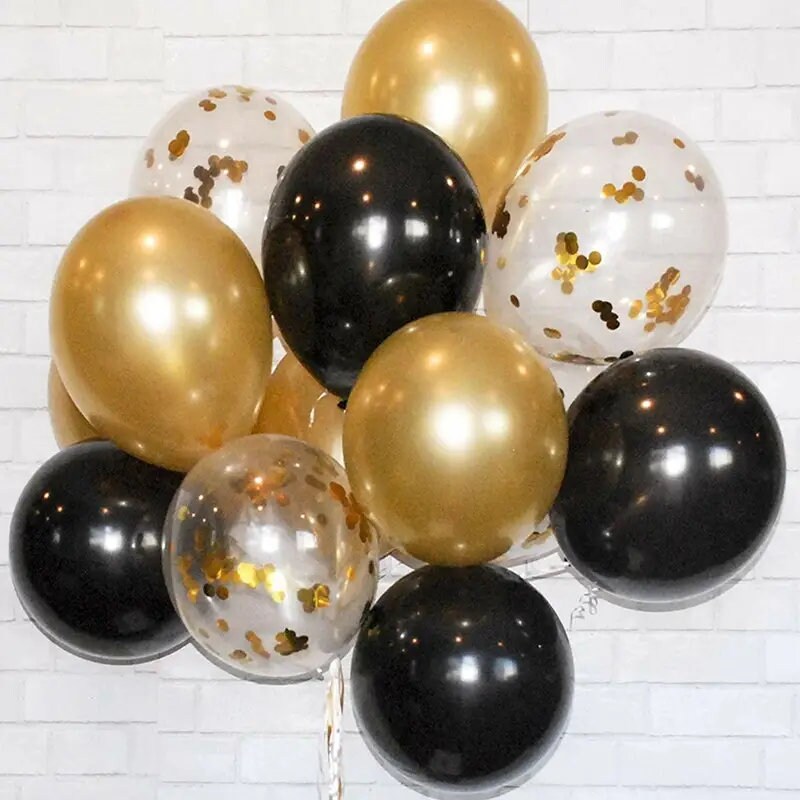 18pcs Metal Golden Black Latex Balloon Set | Holiday Party Decorations