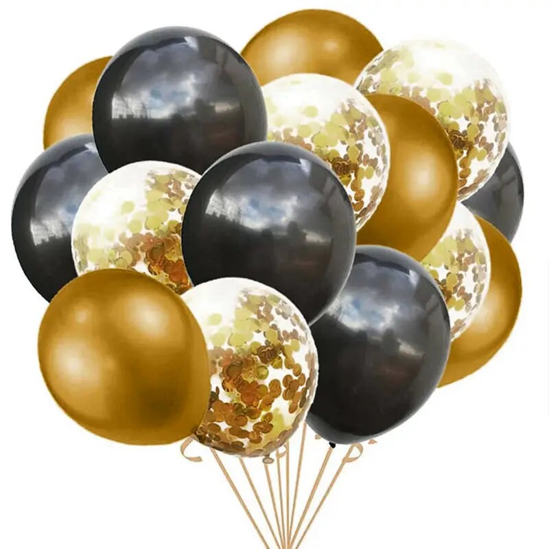 18pcs Metal Golden Black Latex Balloon Set | Holiday Party Decorations