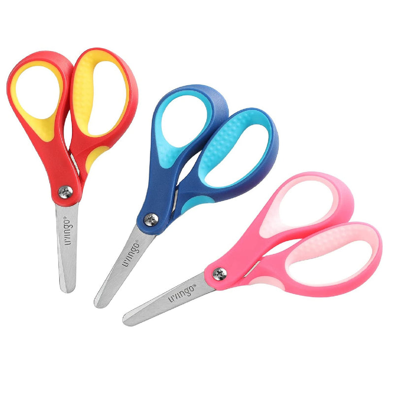 LIVINGO 5 Inch Toddler Craft Scissors for School Students, Sharp Stainless Steel Blades Pack Of 3