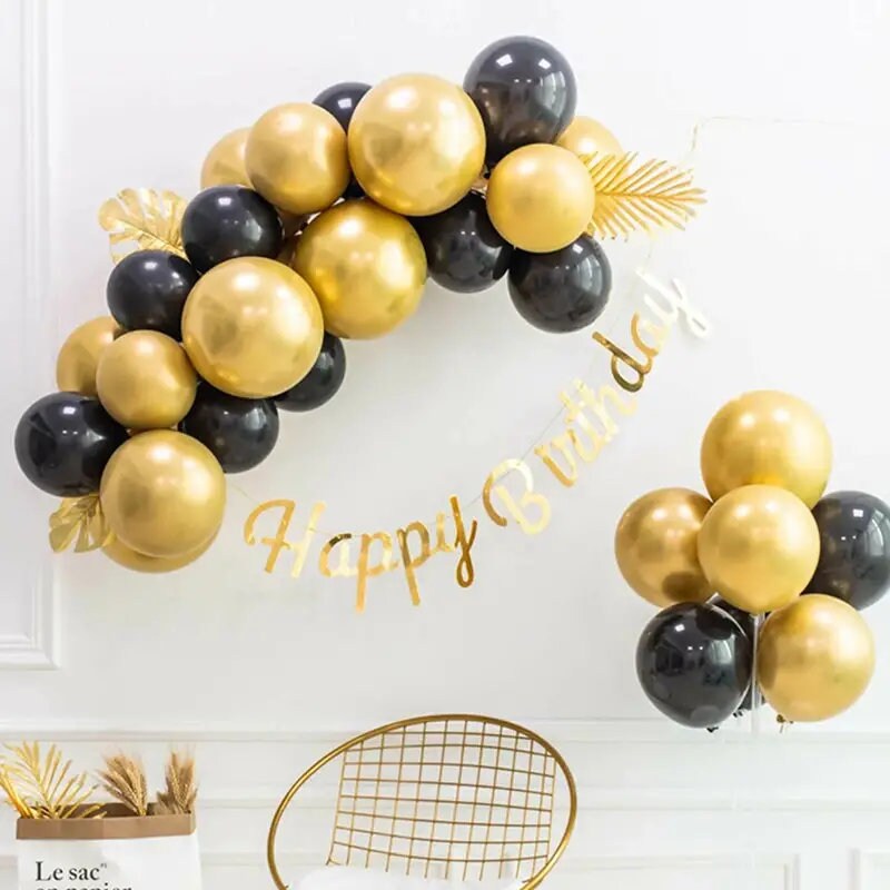 18pcs Metal Golden Black Latex Balloon Set | Holiday Party Decorations