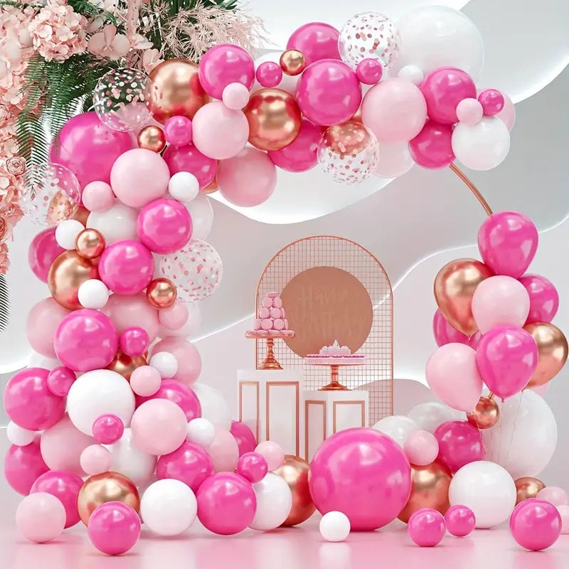 Set | Hot Pink And White Balloons Garland Arch Kit Rose Red And Light Pink Rose Gold Confetti Balloons For Barbie Princess Theme Baby Shower
