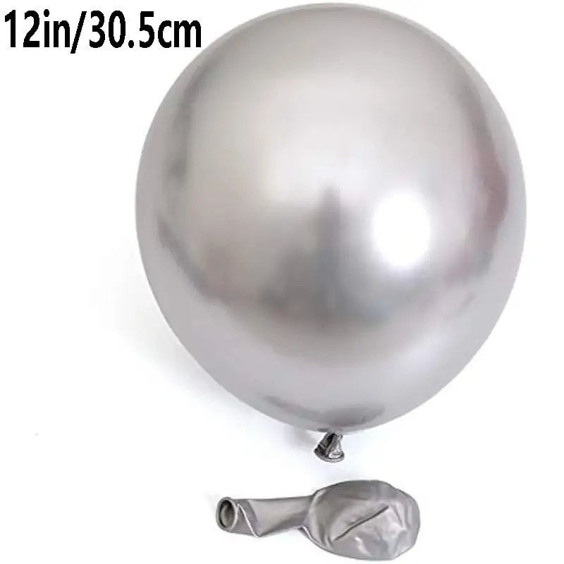 50pcs 12 Inch About 30.5cm Balloons For Party Silver Metallic Balloons Latex Birthday Balloons Helium Sparkly Balloons Thick Chrome Balloons