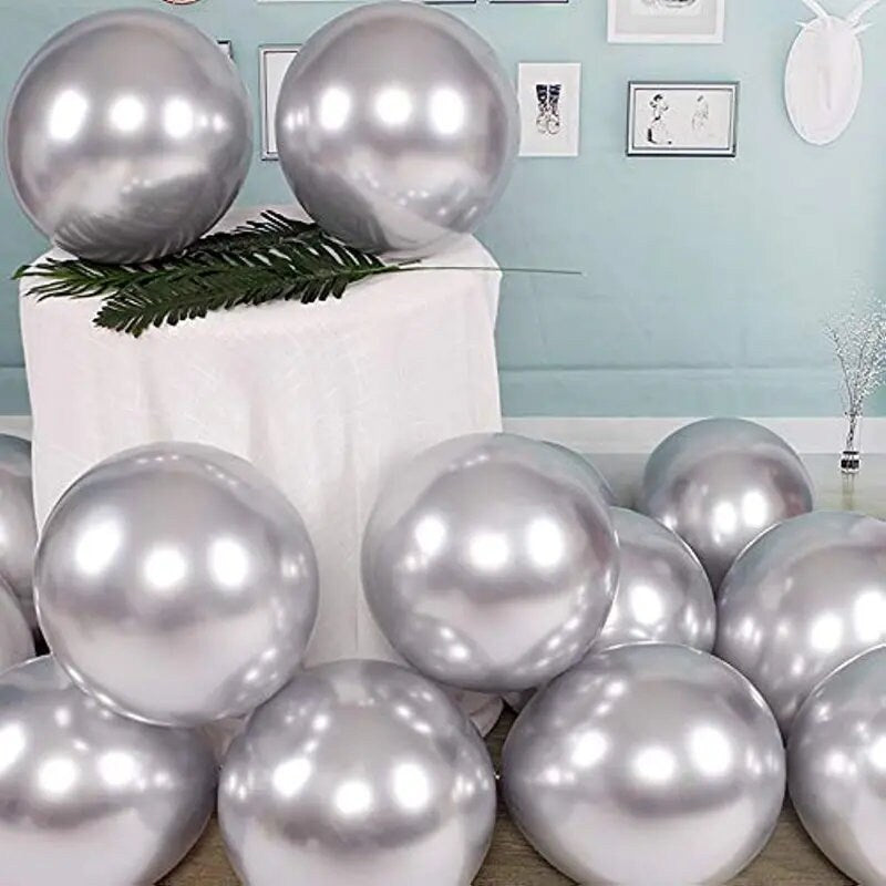 50pcs 12 Inch About 30.5cm Balloons For Party Silver Metallic Balloons Latex Birthday Balloons Helium Sparkly Balloons Thick Chrome Balloons
