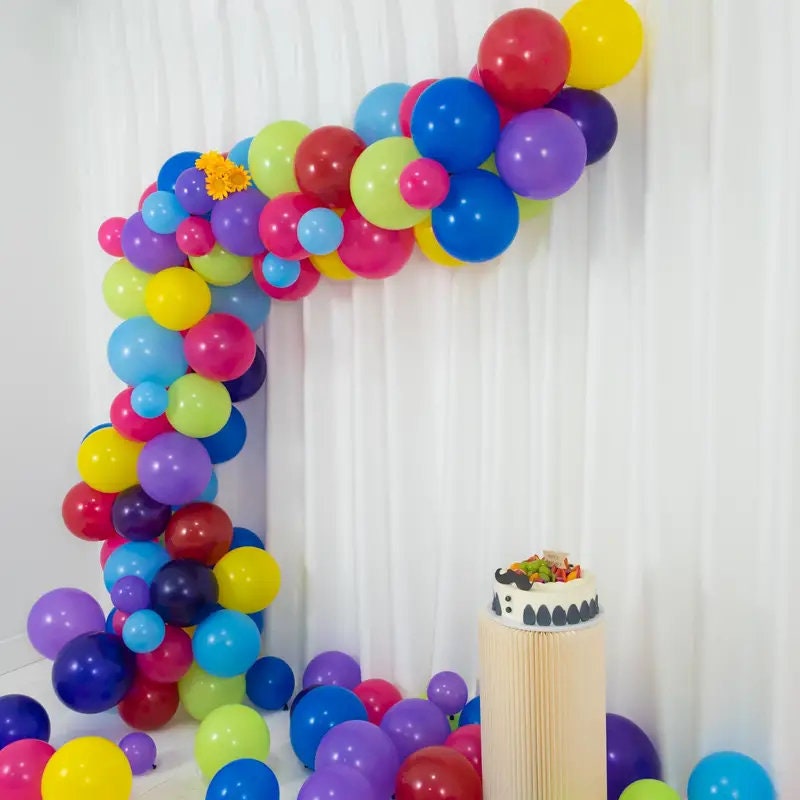 153pcs | Balloon Garland Arch Set Consists Of Rose Balloons | Sapphire Blue Balloons | Fruit Green Balloons And Yellow Latex Balloons