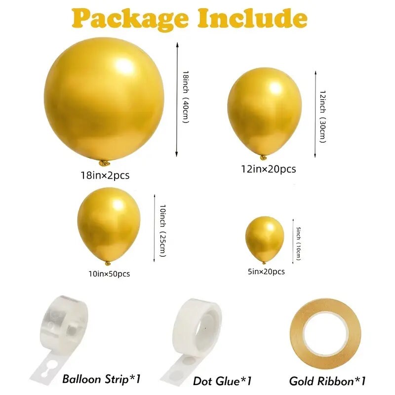 92pcs Metallic Golden Balloons Chrome Golden Balloon Different Sizes, Gold Latex Balloons For Birthday Parties Graduation Baby Showers
