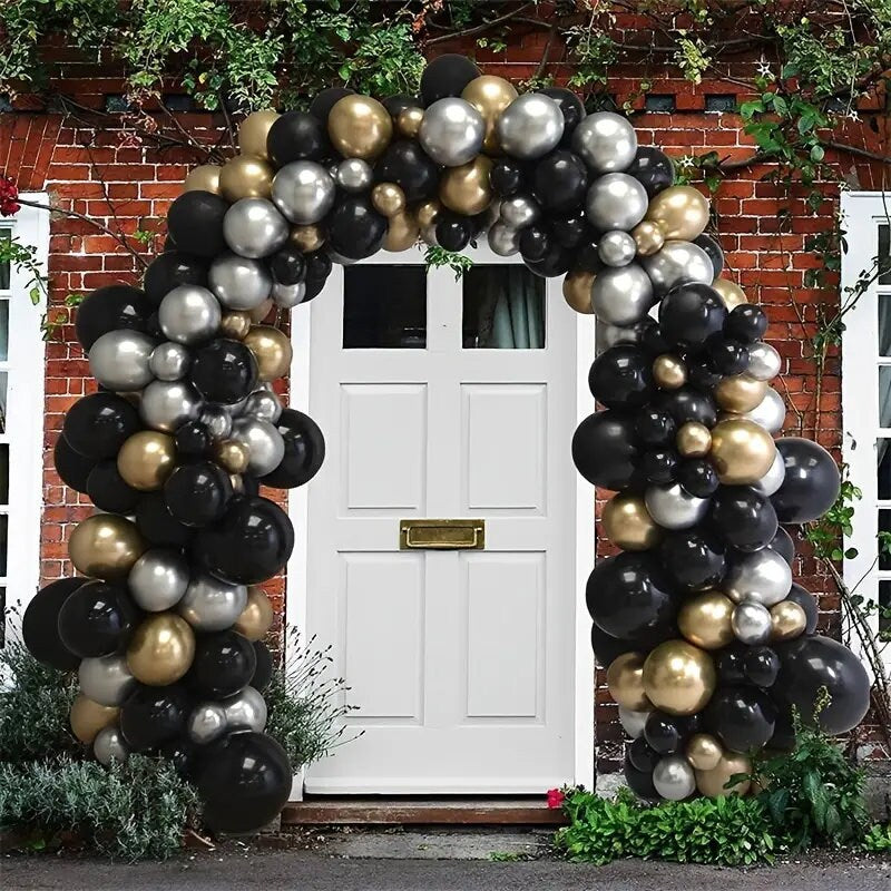  Black White Silver Balloon Garland Kit, 114Pcs Black and Silver  Party Decorations, 4 Size Black Silver White Party Balloons for Black and Silver  Birthday Decorations, New Year Balloons, Wedding decora 