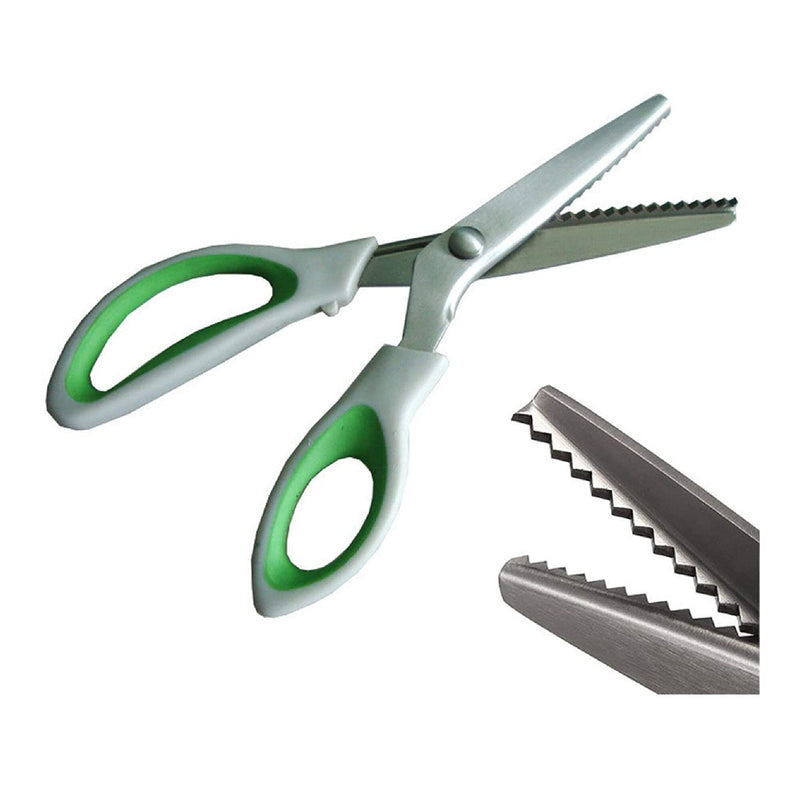 JISTL Green Pinking Shears Comfort Grips Professional Dressmaking Pinking Shears Crafts Zigzag Cut