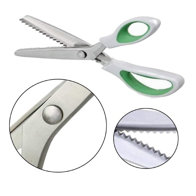 JISTL Green Pinking Shears Comfort Grips Professional Dressmaking Pinking Shears Crafts Zigzag Cut