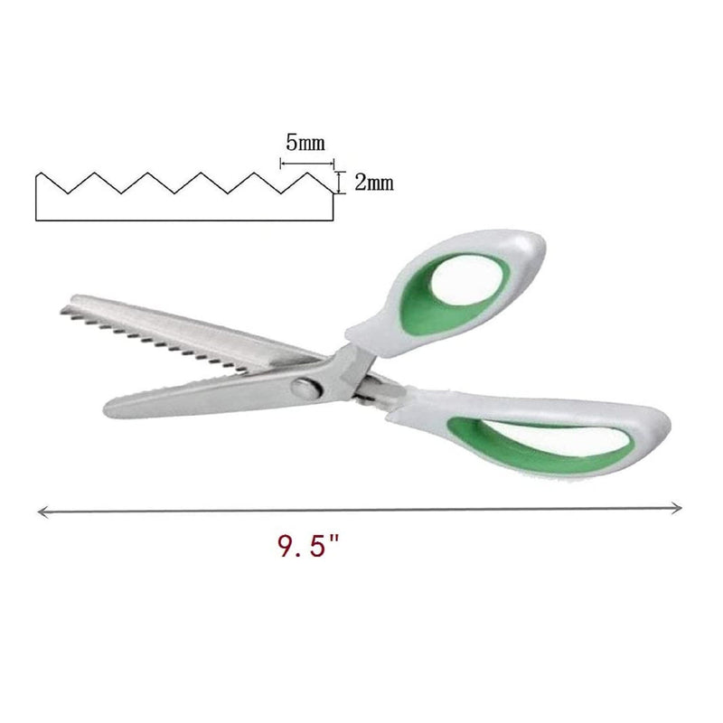 JISTL Green Pinking Shears Comfort Grips Professional Dressmaking Pinking Shears Crafts Zigzag Cut