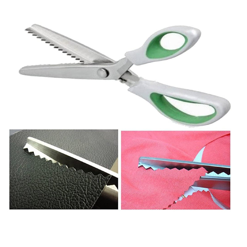 JISTL Green Pinking Shears Comfort Grips Professional Dressmaking Pinking Shears Crafts Zigzag Cut