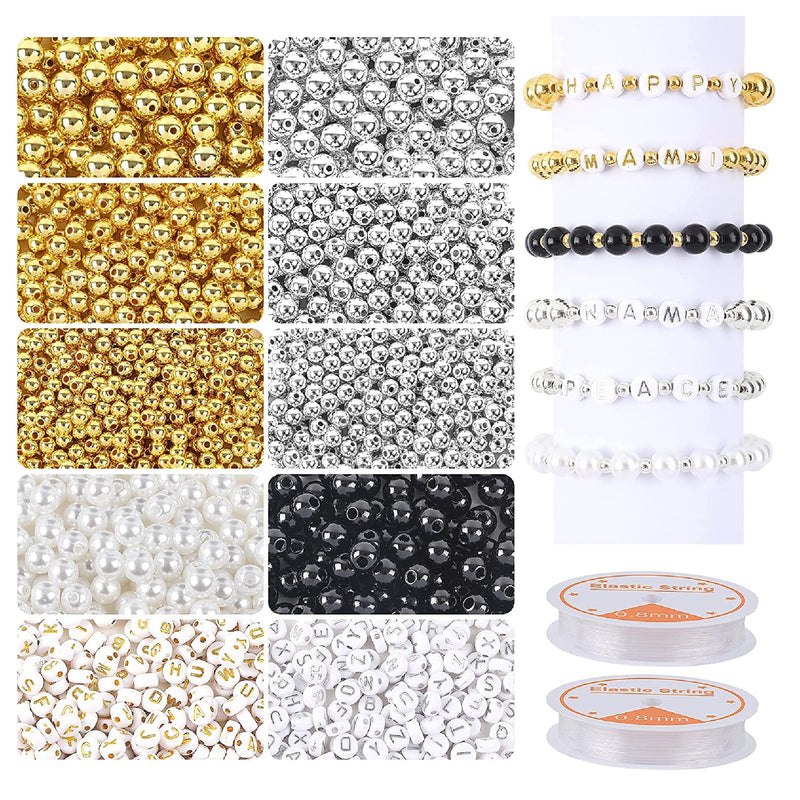 1800 Jewelry Beads Set | Gold Plated Round Spacer Beads | 3 Sizes of Soft Loose Ball Beads