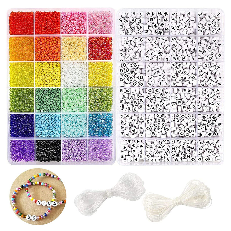 DICOBD Craft Beads Kit 10800 Pcs | 1200pcs 3mm Glass Seed Beads | Letter Beads for Friendship Bracelets