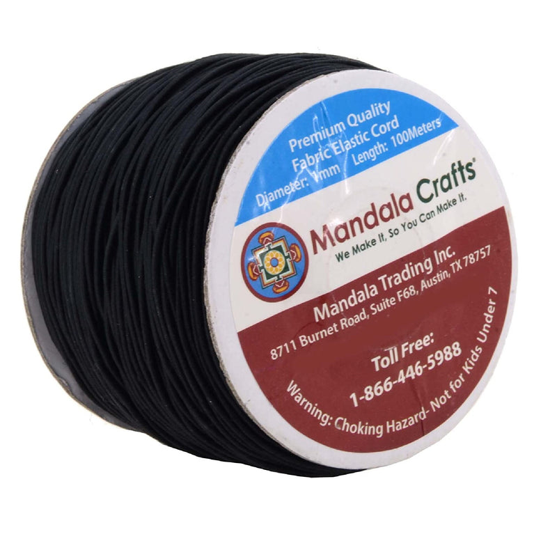 Mandala Crafts 1mm Elastic Cord Elastic String For Bracelets | Necklaces | jewelry manufacturing | 109 Yards Color Black