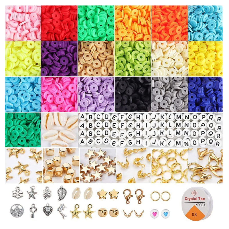5,100 Heishi Clay Beads |  Flat Round Polymer Clay Beads Jewelry Making Kit for Bracelets Necklaces Earrings