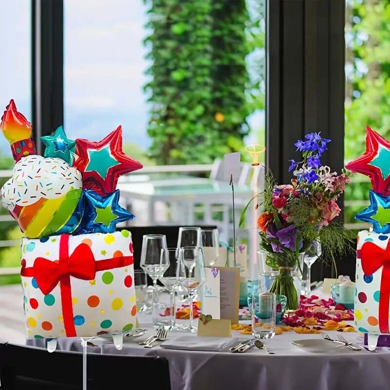 Set, Foil Balloon | Single Pack | Birthday Cake Gift Box Balloon | Party Decoration | Scene Decor, Room Decor | Birthday Party Supplies