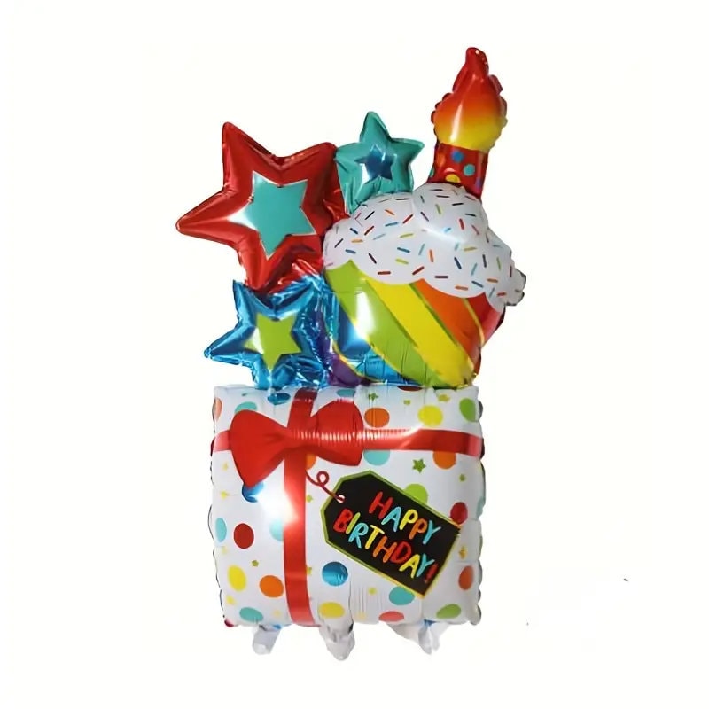 Set, Foil Balloon | Single Pack | Birthday Cake Gift Box Balloon | Party Decoration | Scene Decor, Room Decor | Birthday Party Supplies