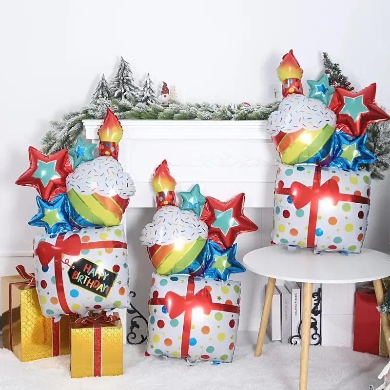 Set, Foil Balloon | Single Pack | Birthday Cake Gift Box Balloon | Party Decoration | Scene Decor, Room Decor | Birthday Party Supplies