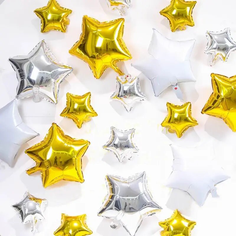 50 Pieces 5 Inch Gold Star Balloons Foil Balloons Polyester Film Balloons For Baby Christening, Gender Reveal | Wedding | Birthday