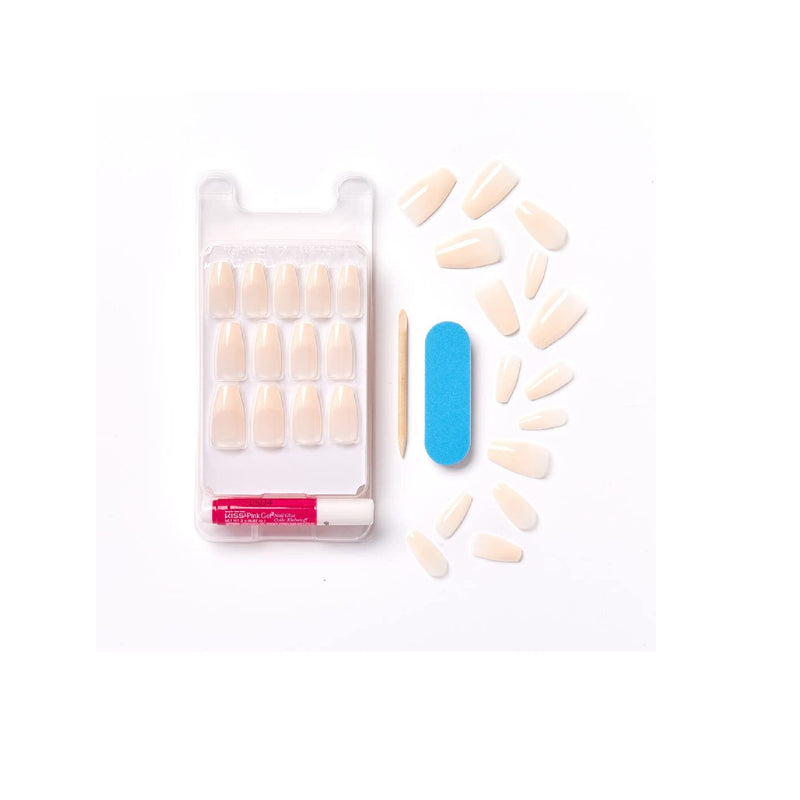 KISS Salon Acrylic French Nail Manicure Set | Medium Length | Nude | Square | Leilani