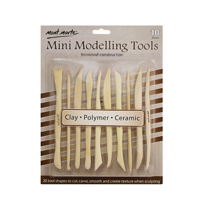 Mont Marte Boxwood Mini Clay Modeling Tools 10 Piece | Set of 10 Double Ended Pieces Providing 20 Clay Modeling Tools