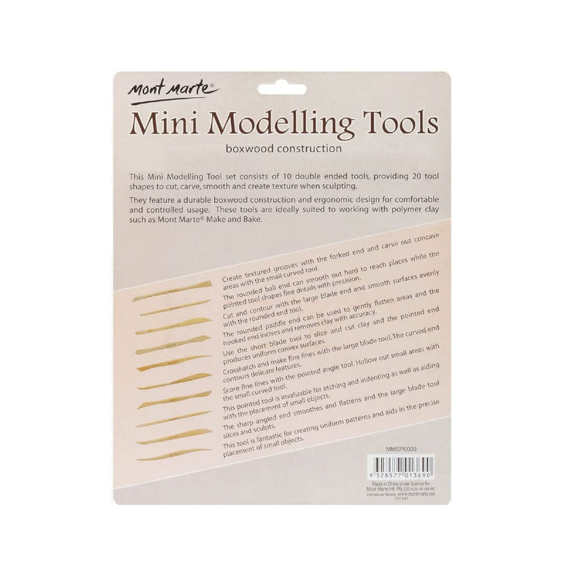 Mont Marte Boxwood Mini Clay Modeling Tools 10 Piece | Set of 10 Double Ended Pieces Providing 20 Clay Modeling Tools