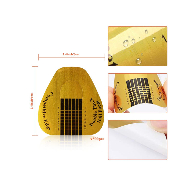 LABOTA 500Pcs Acrylic Nail Forms,Gold Horseshoe Nail Extension Tips Nail Forms | Nail Art Supplies